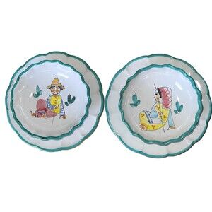 Italian Cerma Vietri (2 each) 6”Bowls 8”Plates Italy Handpainted Handmade